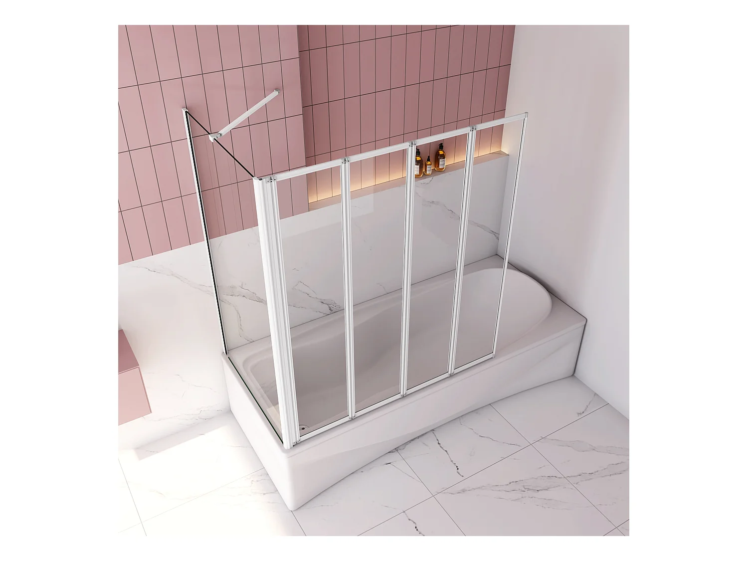 100x70x140cm Badwand 4 panelen vouwbaar met vast zijwand,4mm helder ESG-veiligheidsglas,profiel van mat grijs