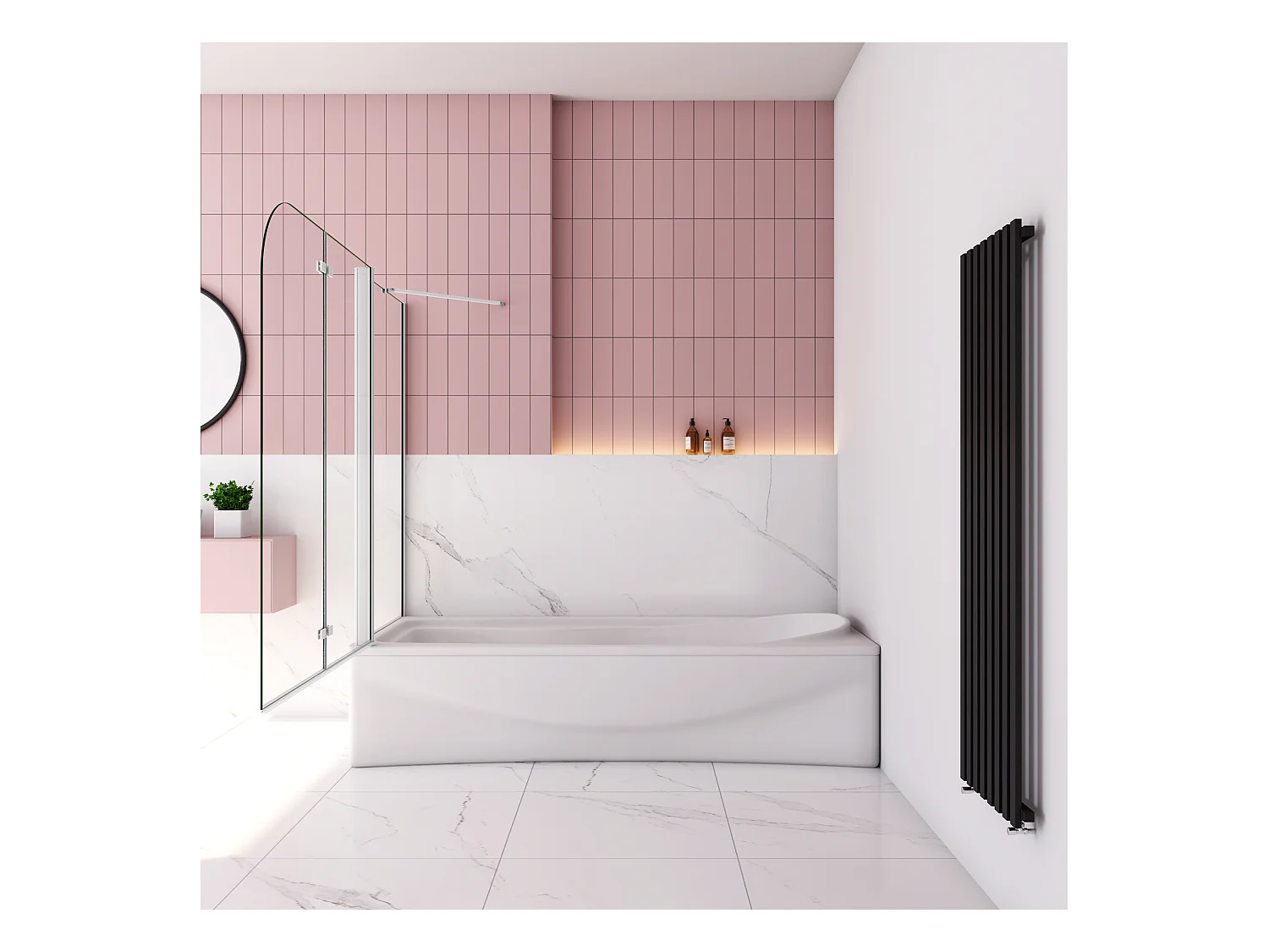 120x70x140cm Badscherm badwand 2 panelen vouwbaar met vast zijwand,6mm NANO helder ESG-veiligheidsglas - mat wit profiel