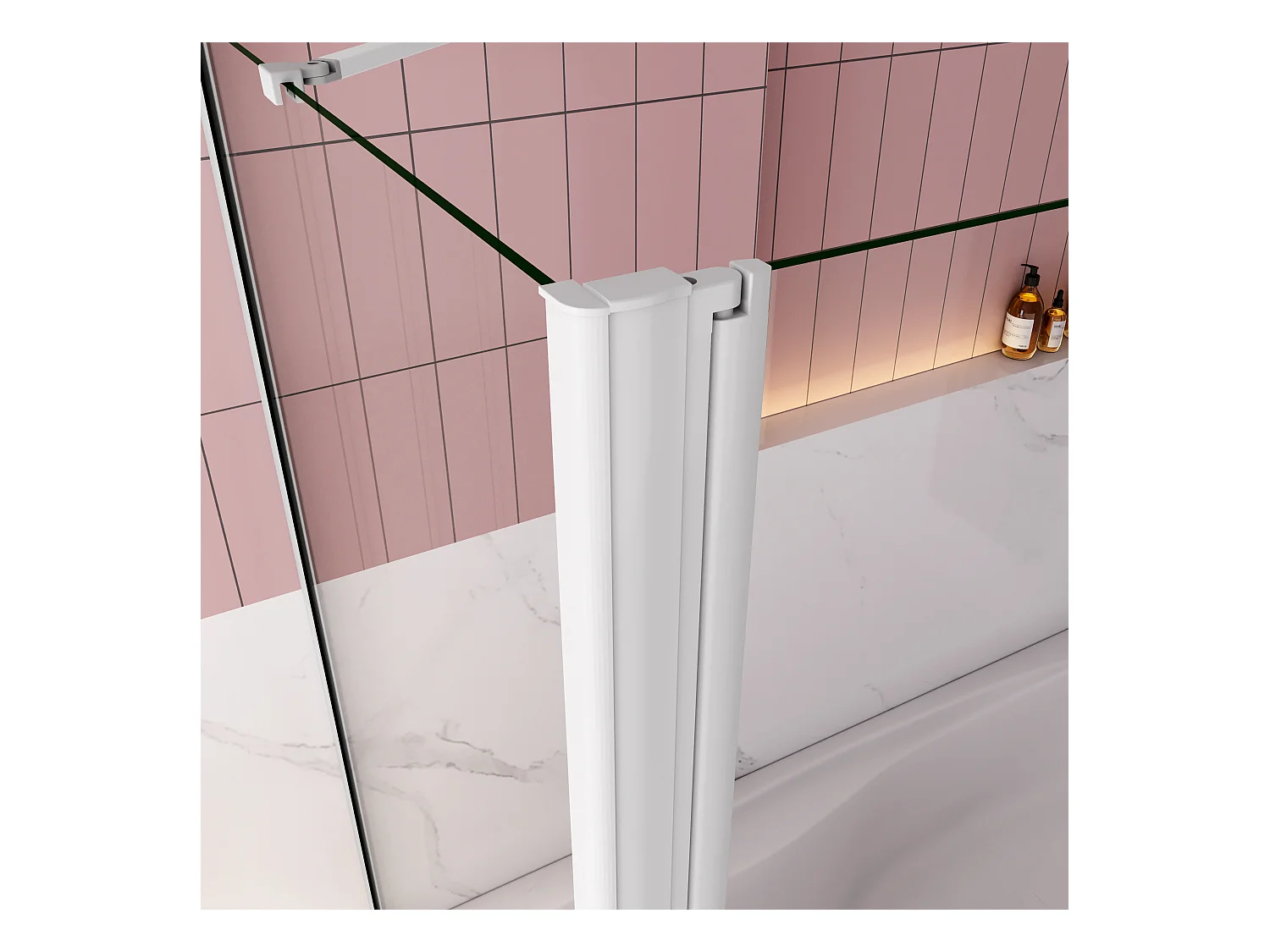 120x70x140cm Badscherm badwand 2 panelen vouwbaar met vast zijwand,6mm NANO helder ESG-veiligheidsglas - mat wit profiel