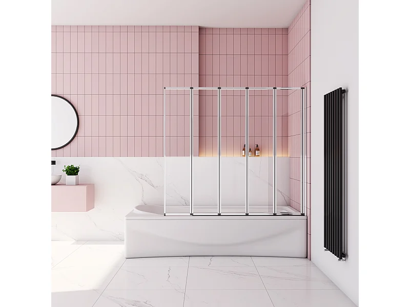 Badwand 5 panelen vouwbaar 120x140cm,4mm helder ESG-veiligheidsglas,profiel van glanzend chroom