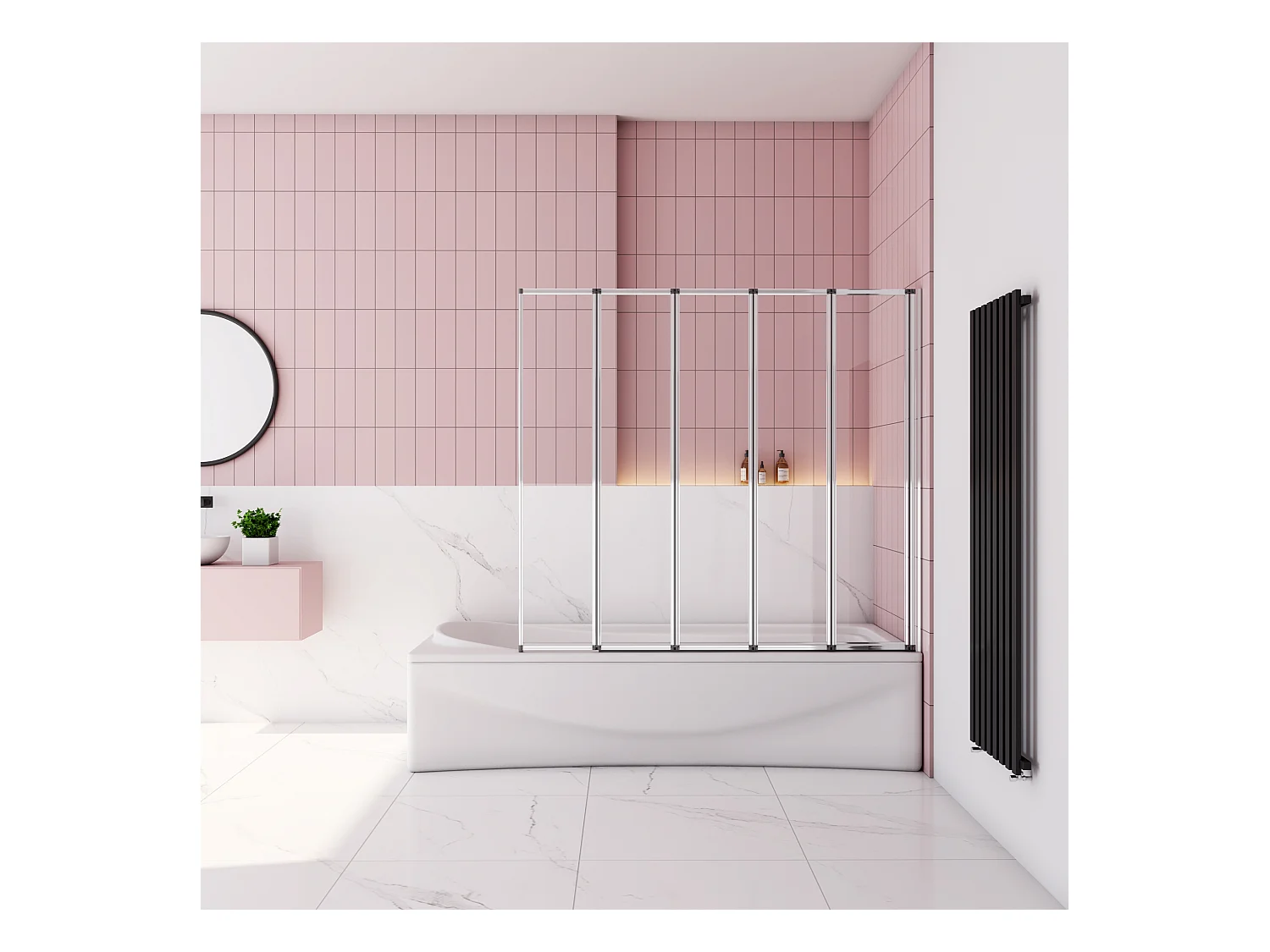 Badwand 5 panelen vouwbaar 120x140cm,4mm helder ESG-veiligheidsglas,profiel van glanzend chroom