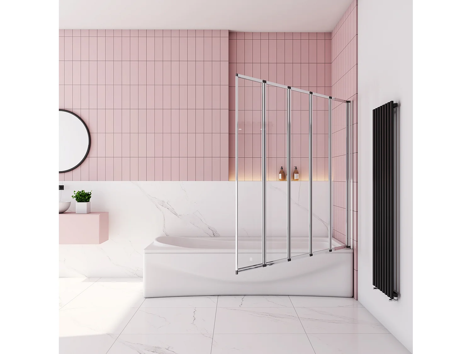 Badwand 5 panelen vouwbaar 120x140cm,4mm helder ESG-veiligheidsglas,profiel van glanzend chroom