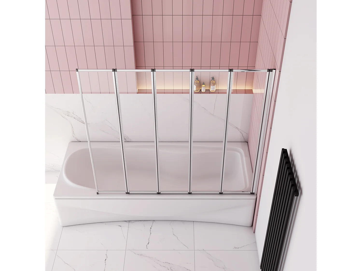 Badwand 5 panelen vouwbaar 120x140cm,4mm helder ESG-veiligheidsglas,profiel van glanzend chroom