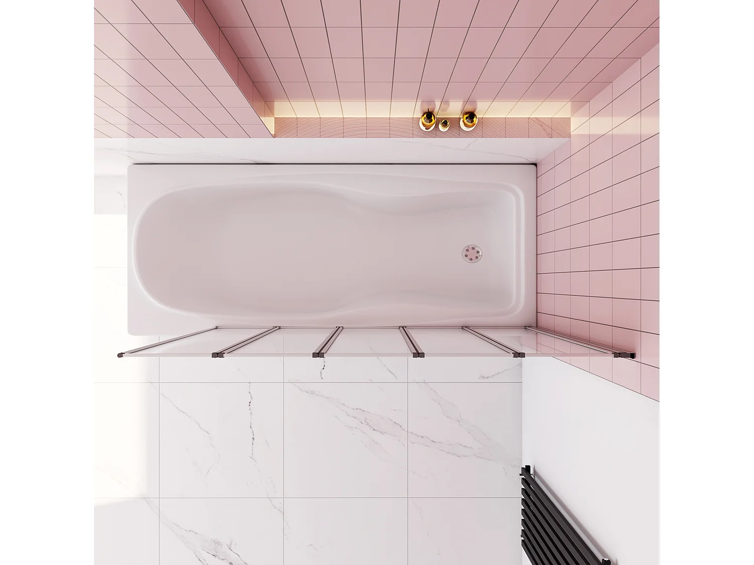 Badwand 5 panelen vouwbaar 120x140cm,4mm helder ESG-veiligheidsglas,profiel van glanzend chroom