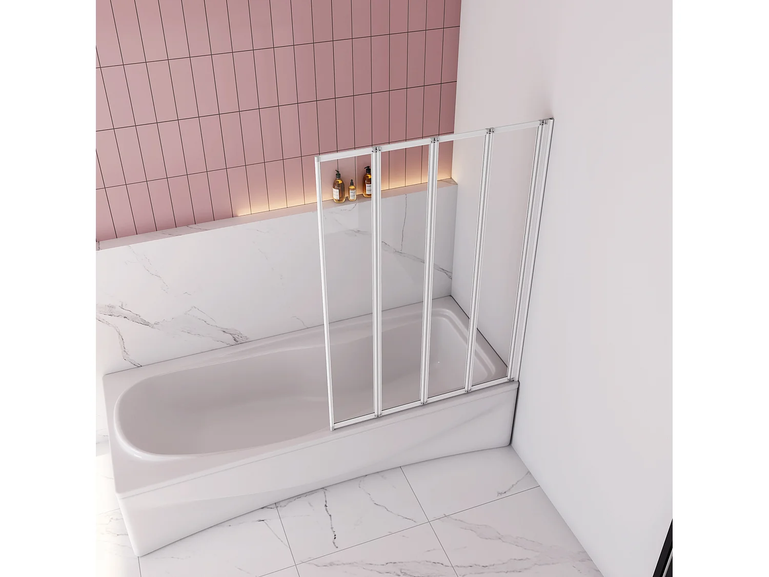 Badwand 4 panelen vouwbaar 90x140 cm,4mm helder ESG-veiligheidsglas,profiel van mat grijs