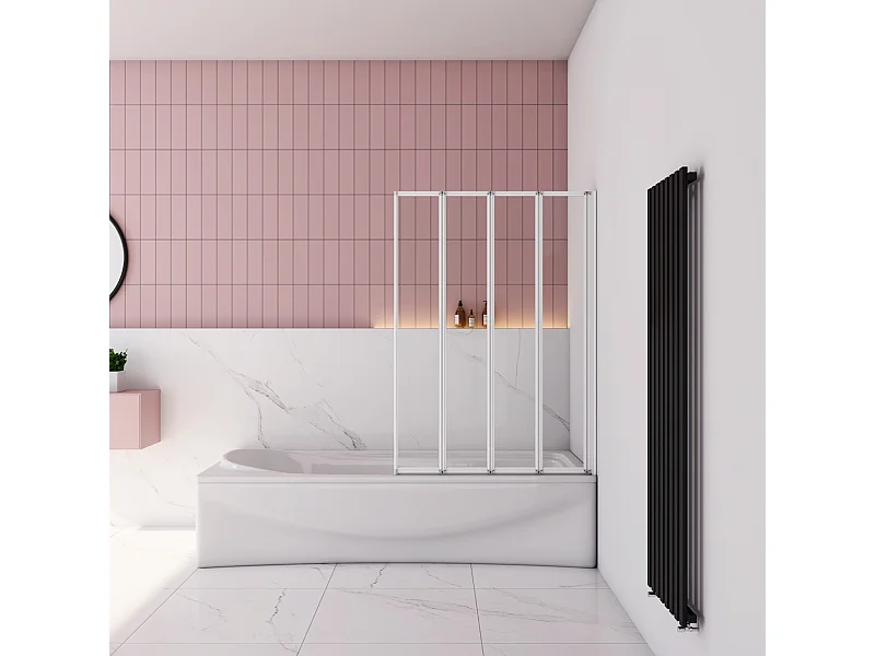 Badwand 4 panelen vouwbaar 90x140 cm,4mm helder ESG-veiligheidsglas,profiel van mat grijs