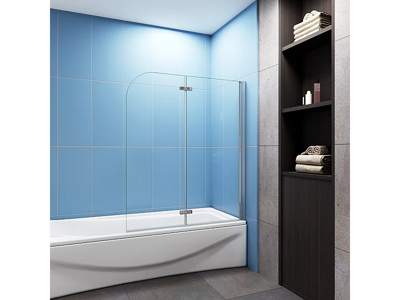 110x140cm Badscherm badwand 2 panelen vouwbaar,6mm NANO helder ESG-veiligheidsglas,profiel van glanzend chroom