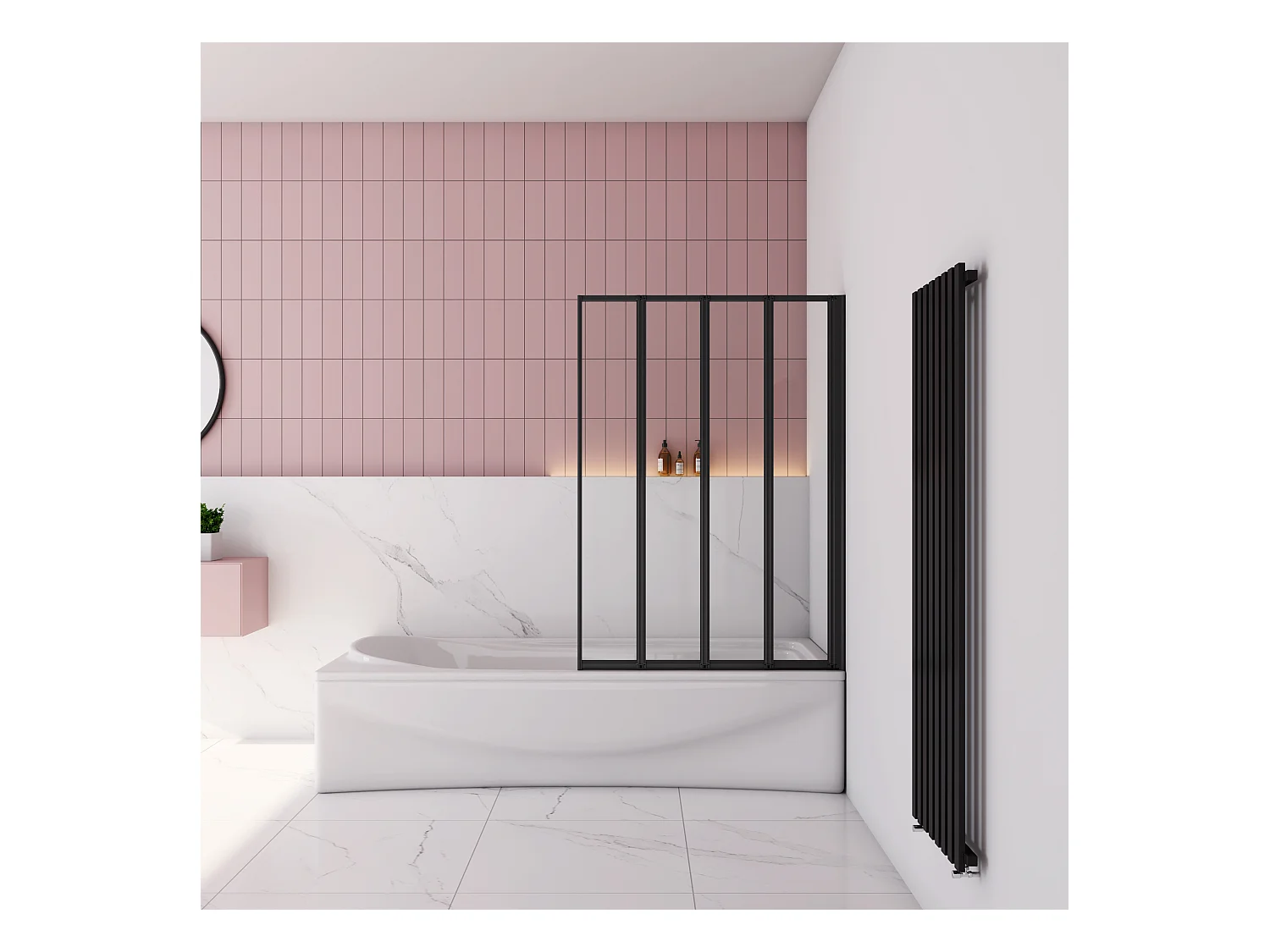 100x140cm Badwand 4-delig vouwbaar,4mm helder ESG-veiligheidsglas - mat zwart profiel