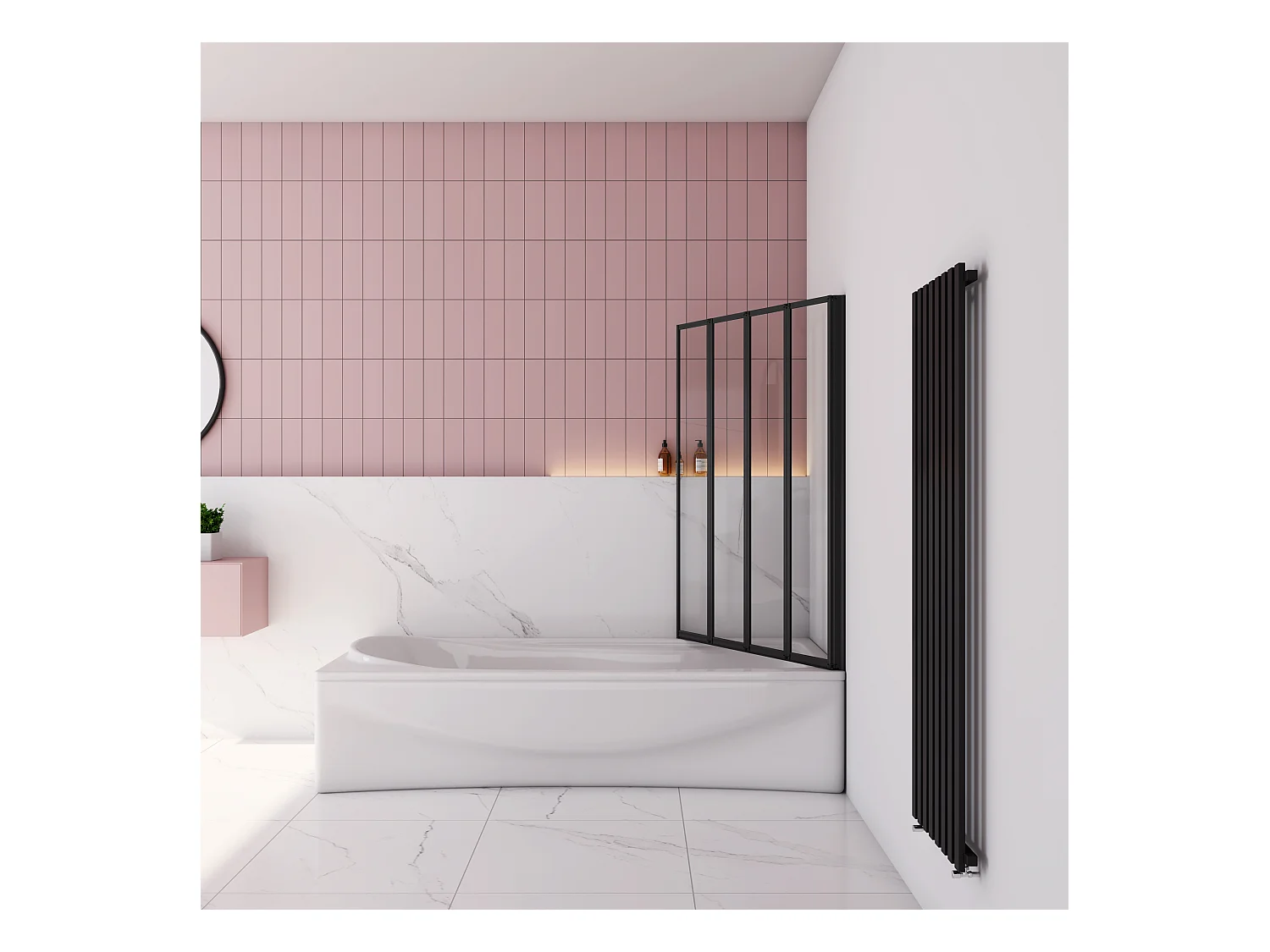 100x140cm Badwand 4-delig vouwbaar,4mm helder ESG-veiligheidsglas - mat zwart profiel