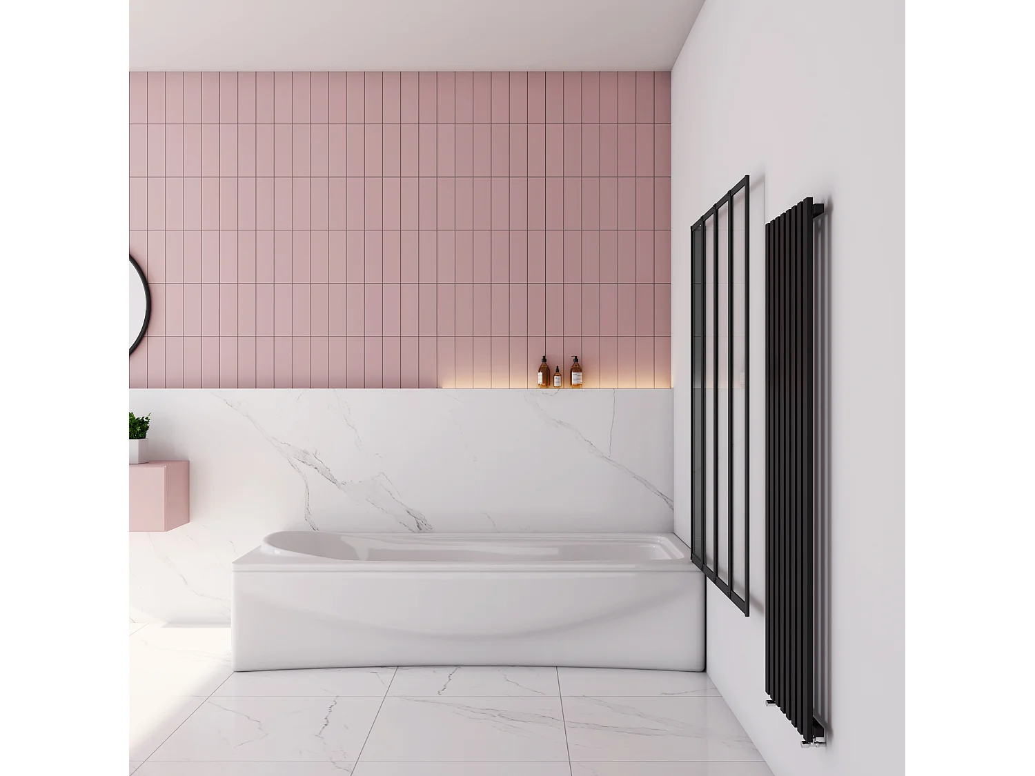 100x140cm Badwand 4-delig vouwbaar,4mm helder ESG-veiligheidsglas - mat zwart profiel