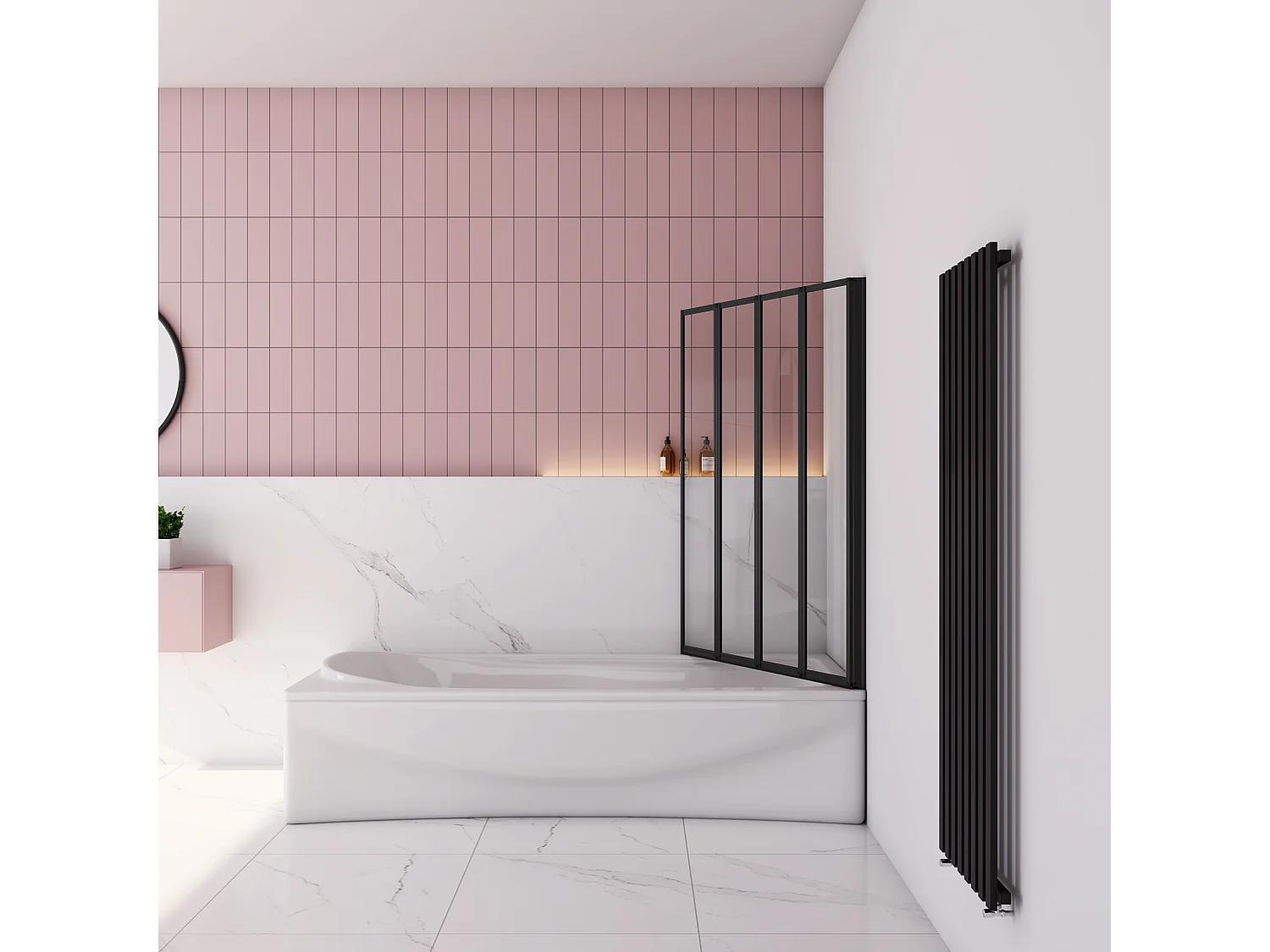 100x140cm Badwand 4-delig vouwbaar,4mm helder ESG-veiligheidsglas - mat zwart profiel