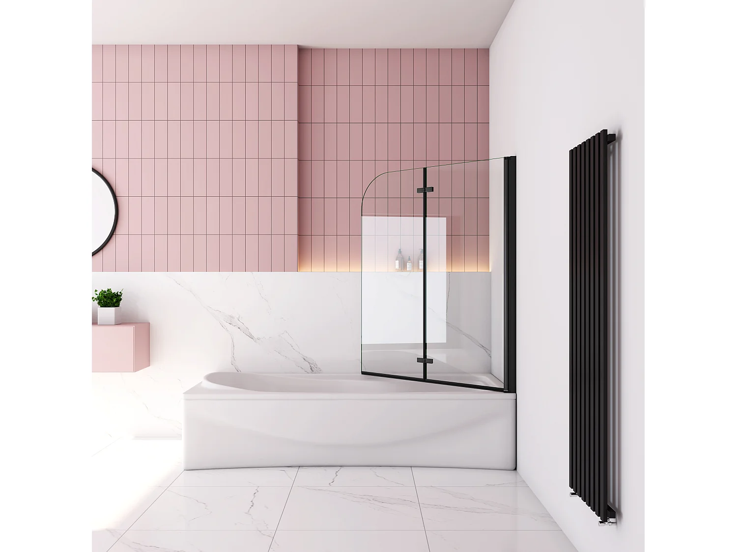 120x140cm Badscherm badwand 2 panelen vouwbaar,6mm NANO helder ESG-veiligheidsglas- mat zwart profiel