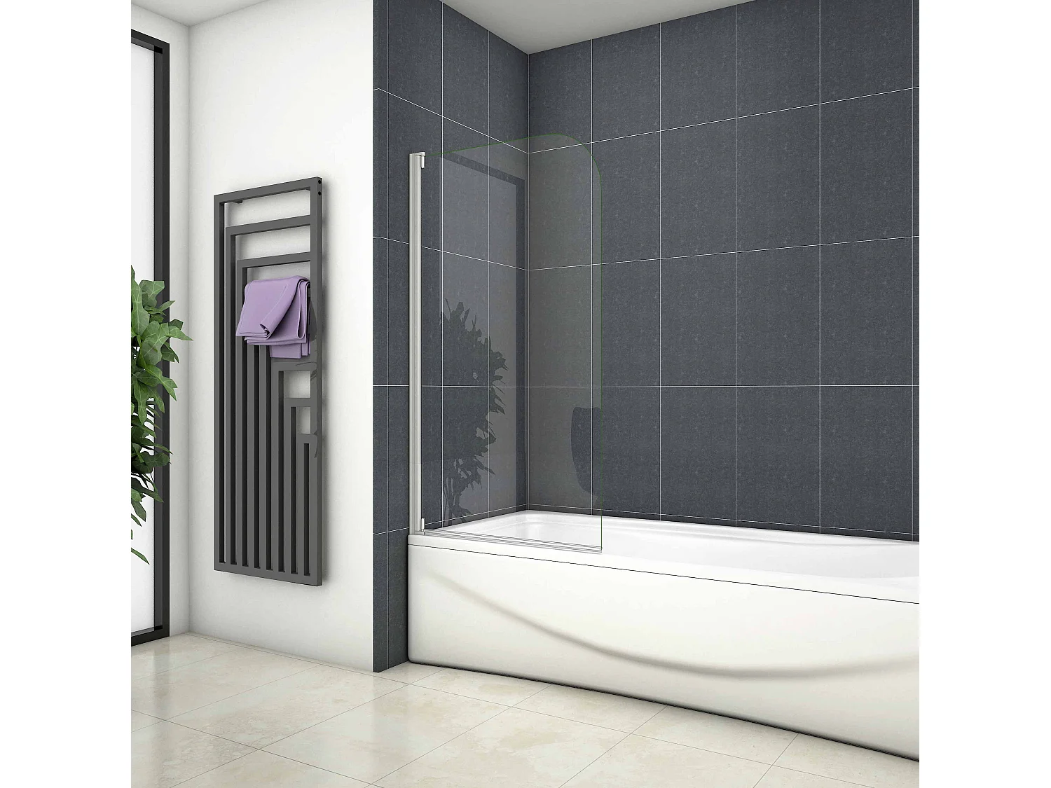 80x140cm Badscherm badwand draaibaar,4mm helder veiligheidsglas - mat wit profiel