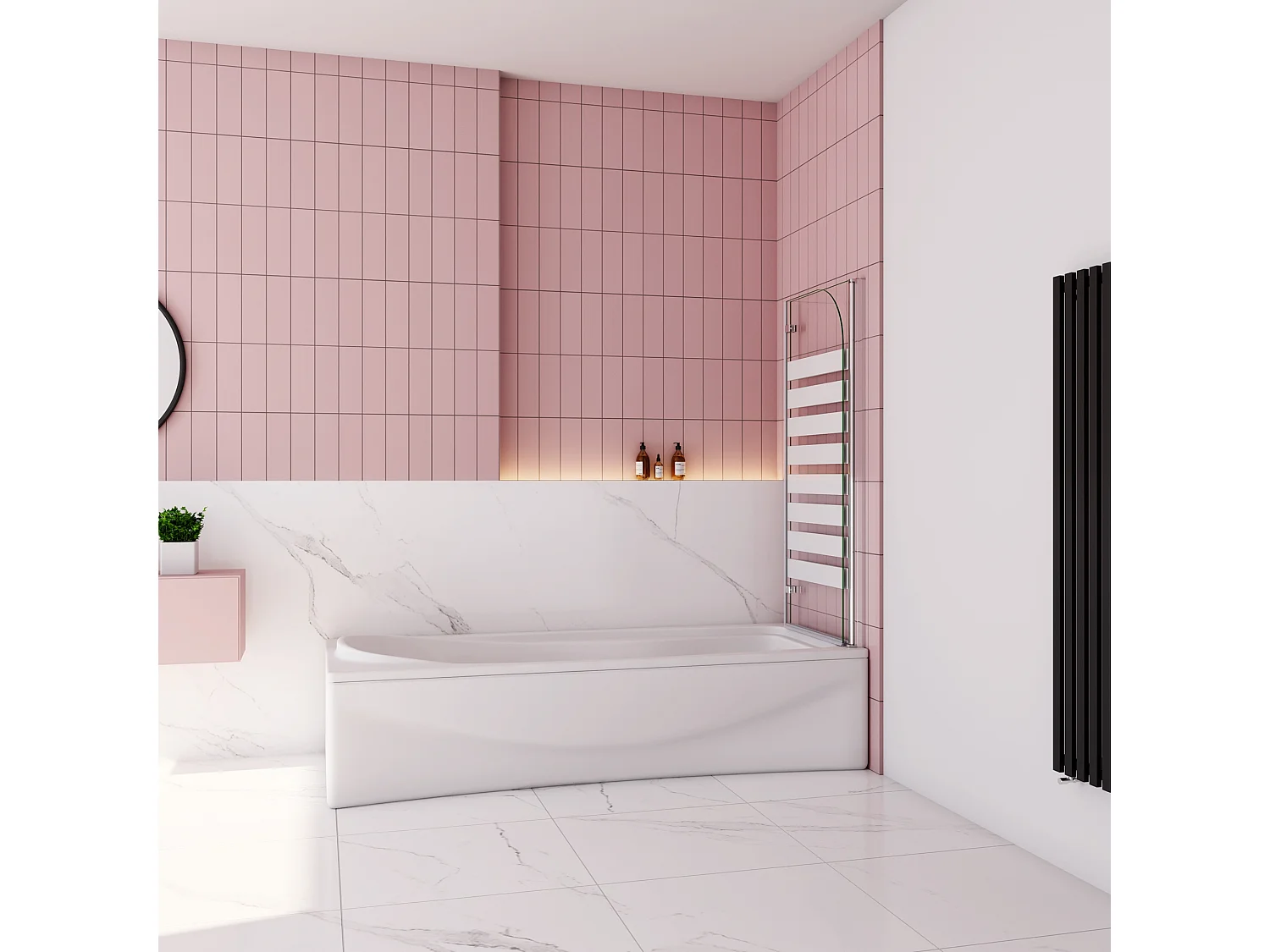 Opvouwbaar badwand 2 panelen vouwbaar 120x140cm,6mm nano helder veiligheidsglas met horizontale strepen - glanzend chroom