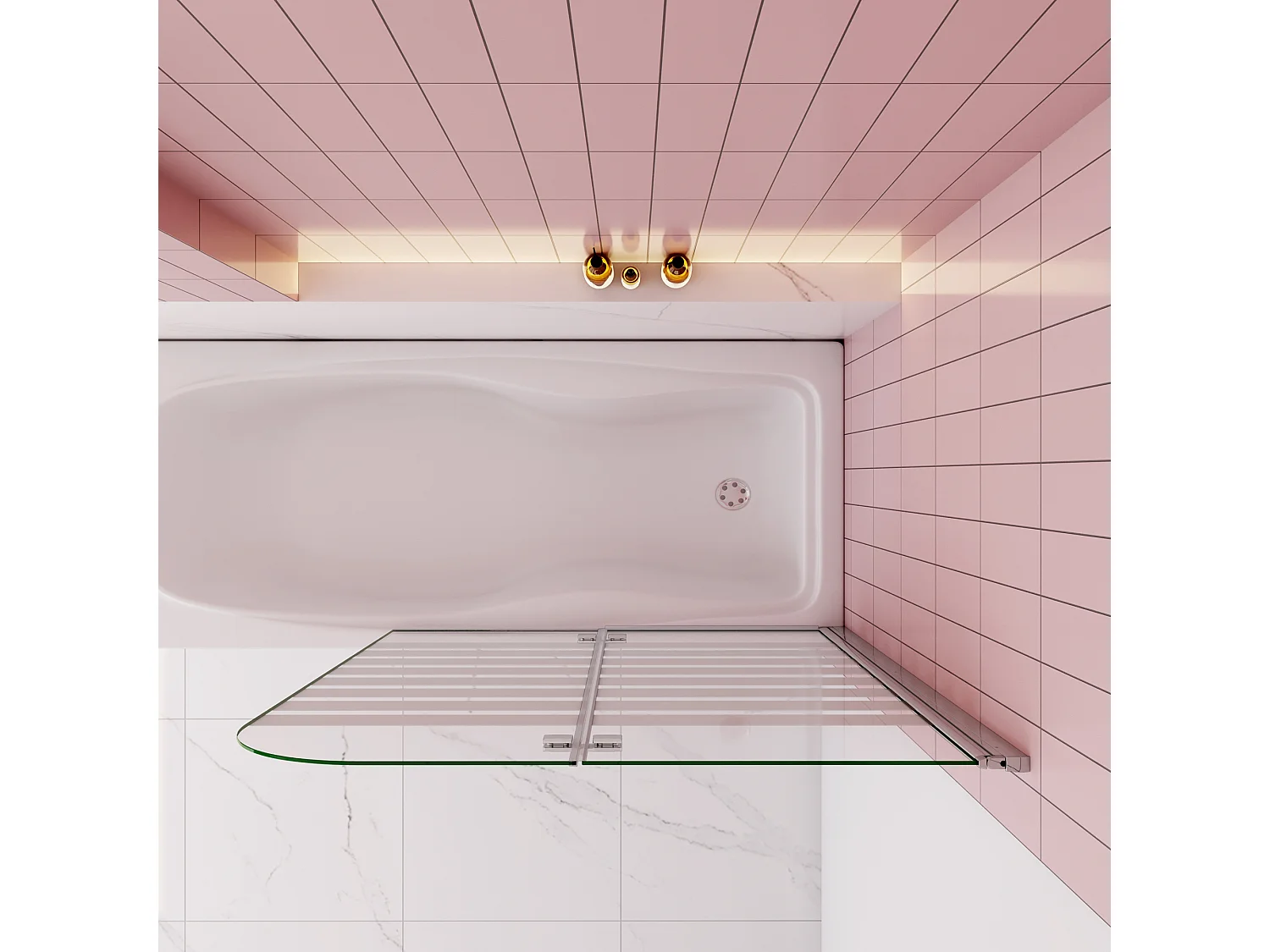 Opvouwbaar badwand 2 panelen vouwbaar 120x140cm,6mm nano helder veiligheidsglas met horizontale strepen - glanzend chroom