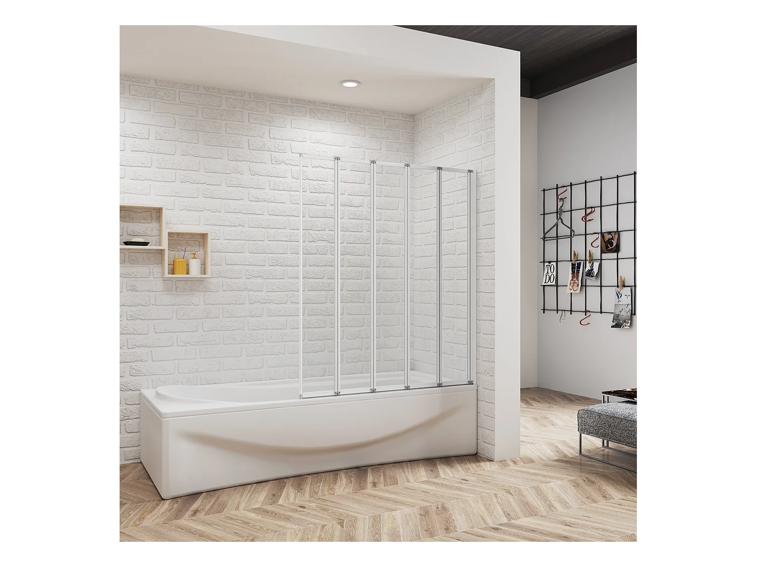 Badwand 5 panelen vouwbaar 120x140 cm,4mm helder ESG-veiligheidsglas,profiel van mat grijs