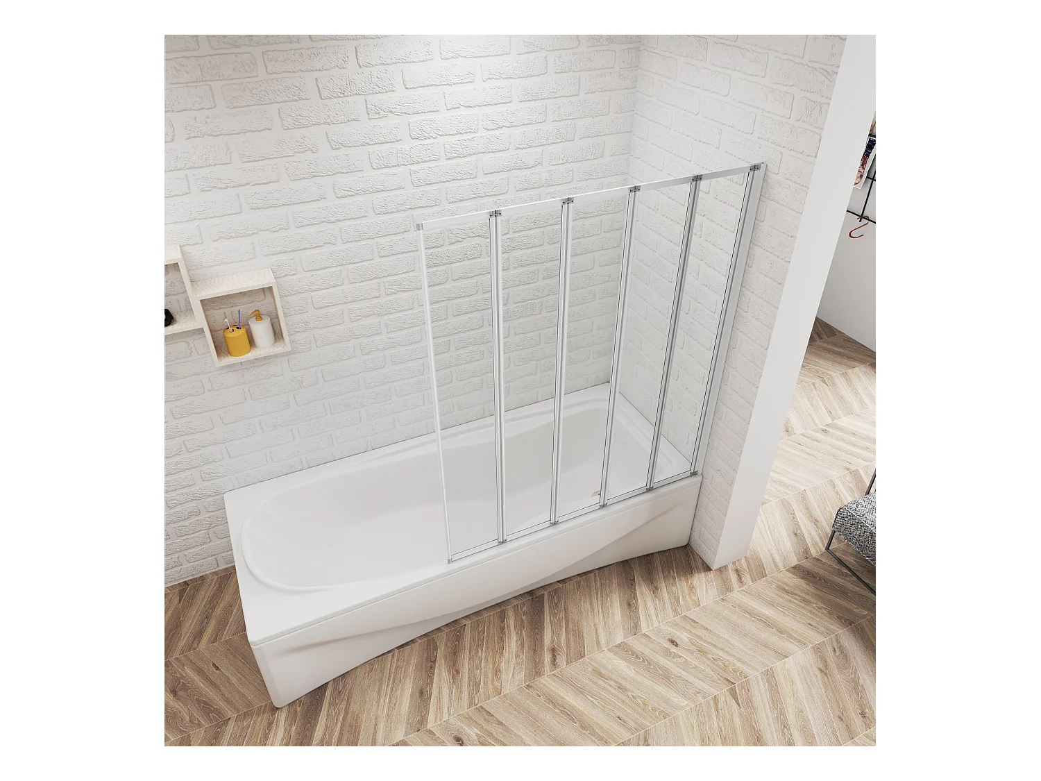 Badwand 5 panelen vouwbaar 120x140 cm,4mm helder ESG-veiligheidsglas,profiel van mat grijs