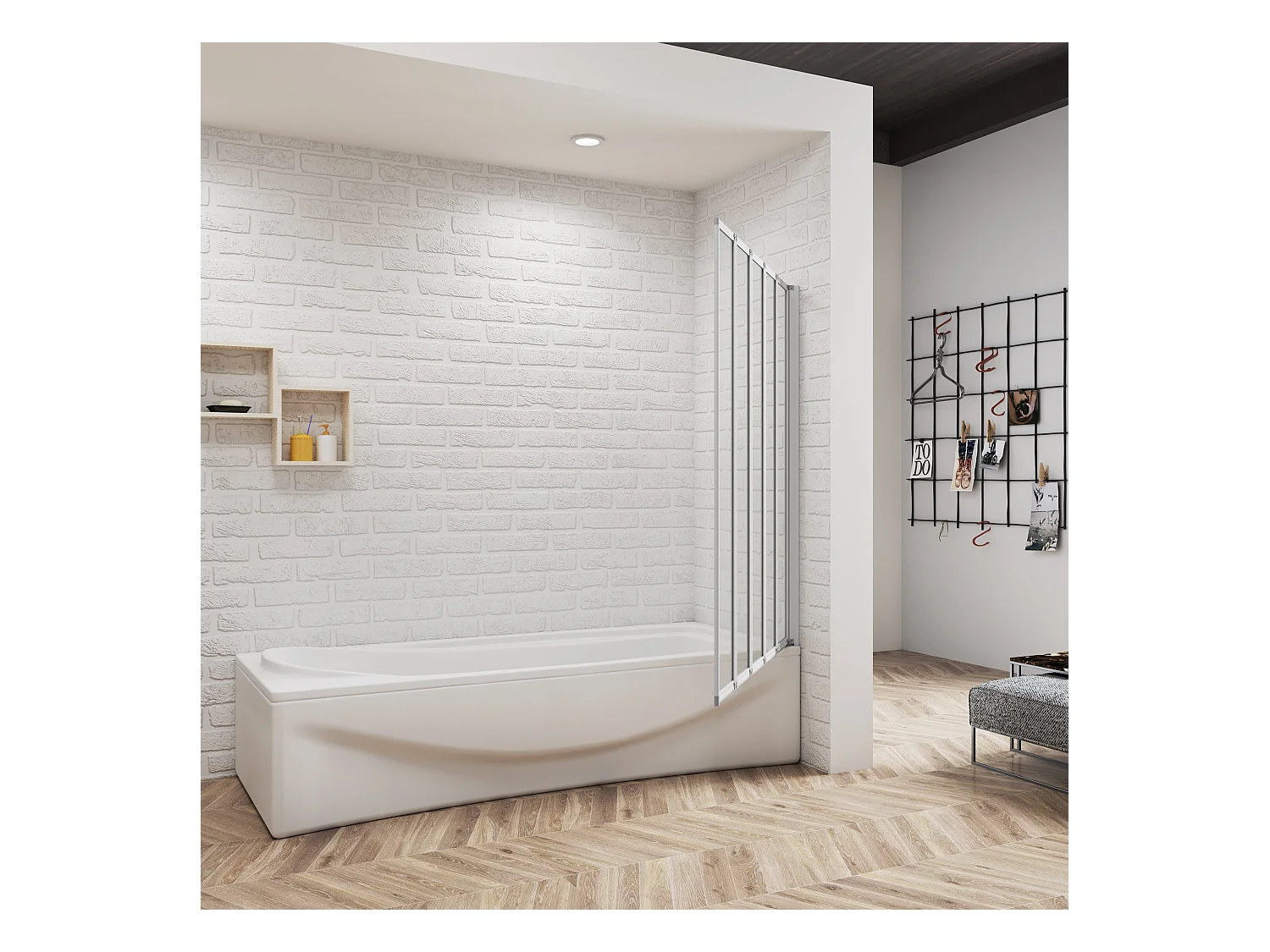 Badwand 5 panelen vouwbaar 120x140 cm,4mm helder ESG-veiligheidsglas,profiel van mat grijs