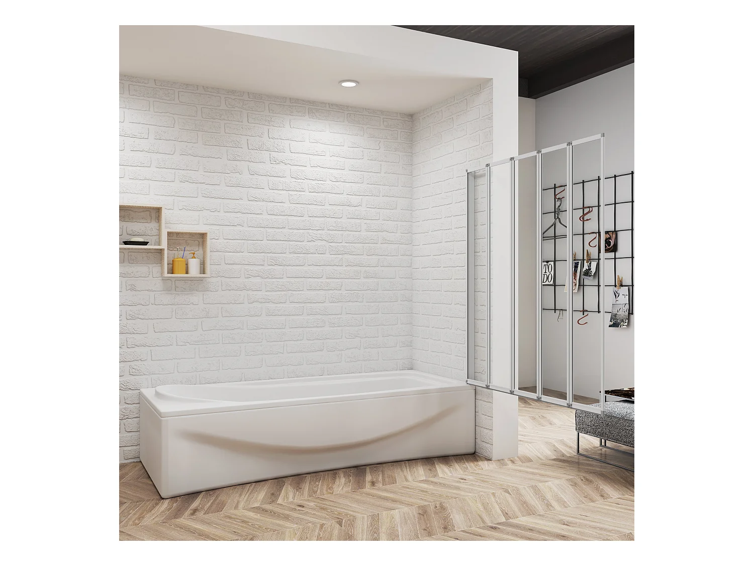 Badwand 5 panelen vouwbaar 120x140 cm,4mm helder ESG-veiligheidsglas,profiel van mat grijs