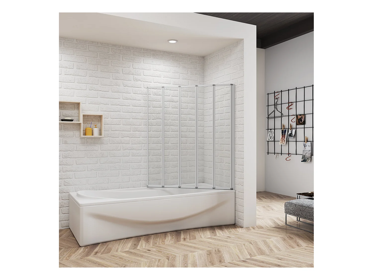 Badwand 5 panelen vouwbaar 120x140 cm,4mm helder ESG-veiligheidsglas,profiel van mat grijs