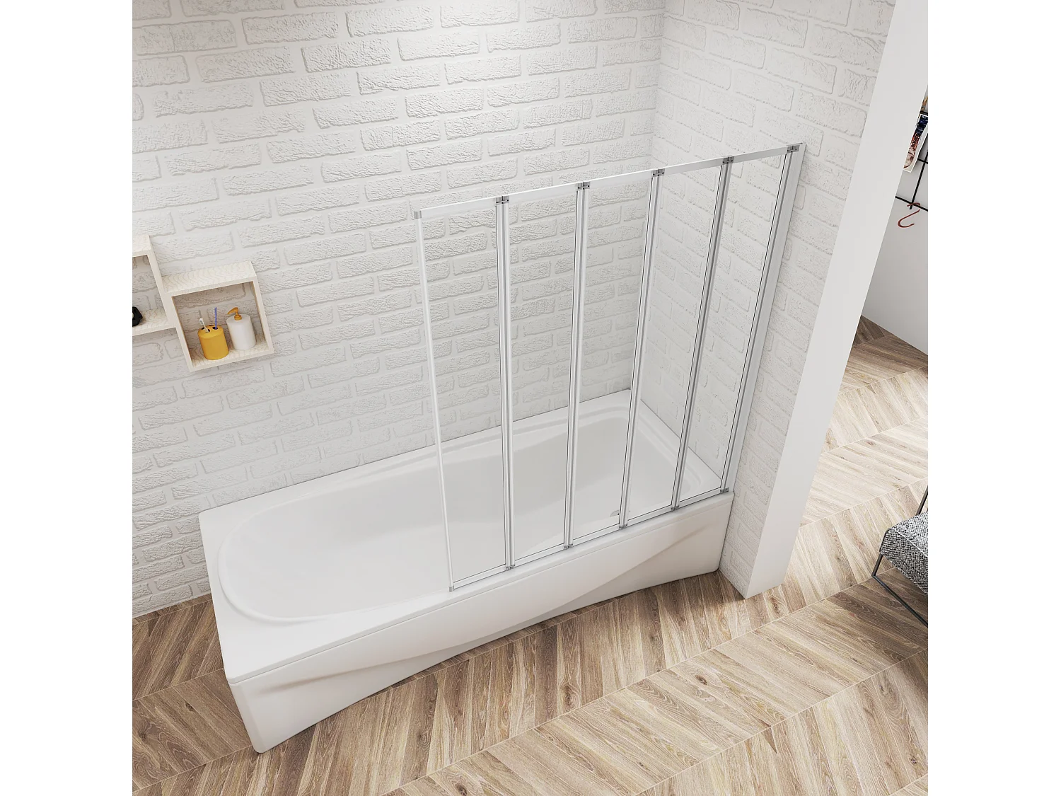 Badwand 5 panelen vouwbaar 120x140 cm,4mm helder ESG-veiligheidsglas,profiel van mat grijs