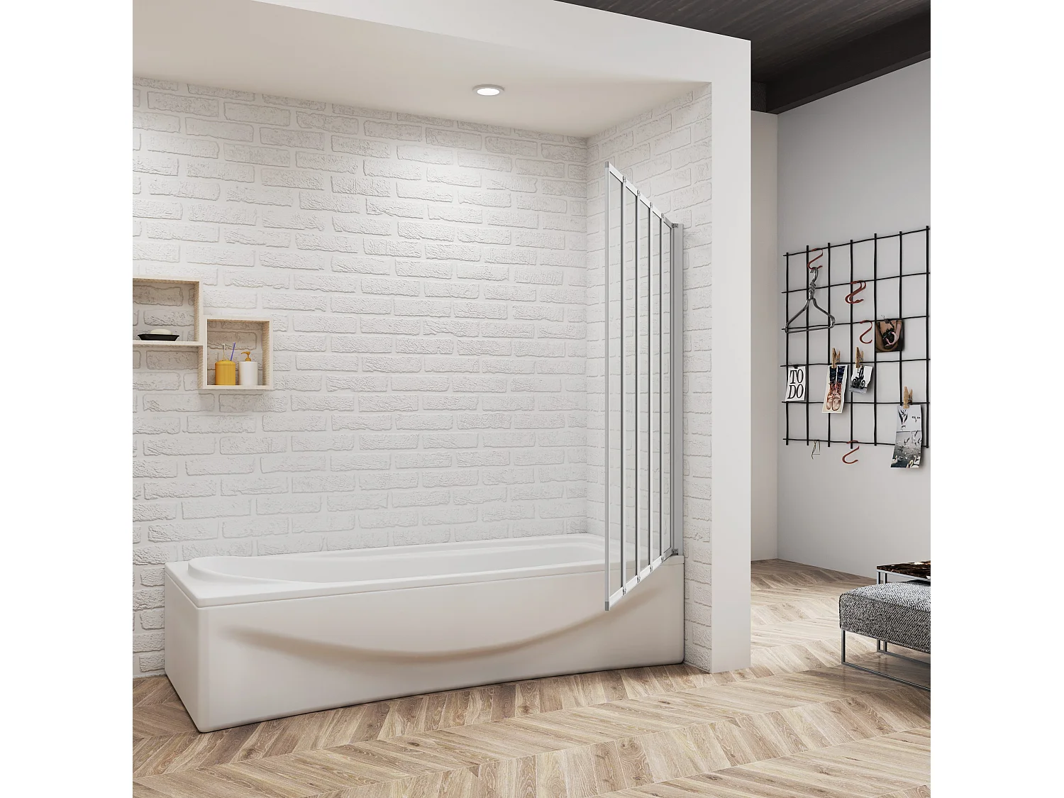 Badwand 5 panelen vouwbaar 120x140 cm,4mm helder ESG-veiligheidsglas,profiel van mat grijs