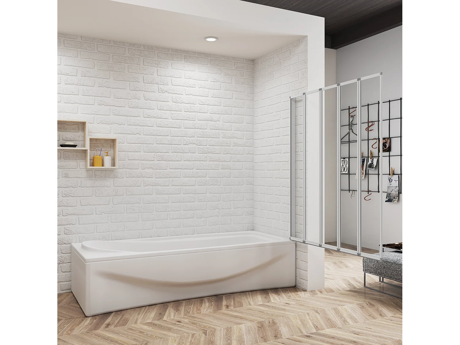 Badwand 5 panelen vouwbaar 120x140 cm,4mm helder ESG-veiligheidsglas,profiel van mat grijs