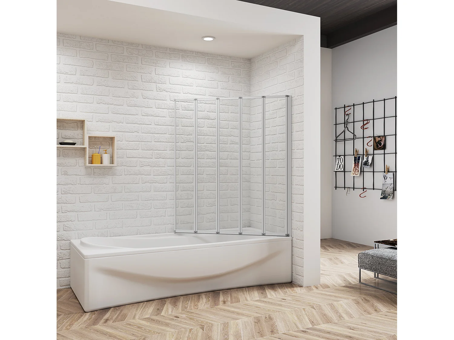 Badwand 5 panelen vouwbaar 120x140 cm,4mm helder ESG-veiligheidsglas,profiel van mat grijs