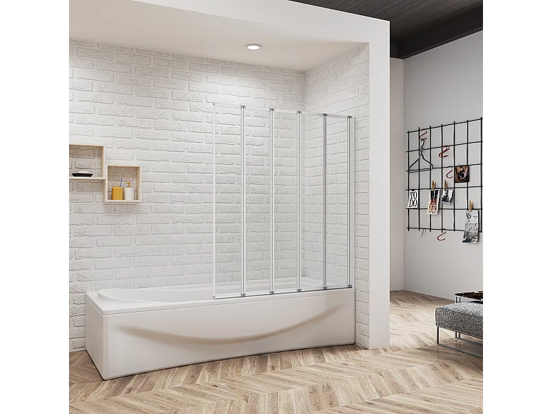 Badwand 5 panelen vouwbaar 120x140 cm,4mm helder ESG-veiligheidsglas,profiel van mat grijs