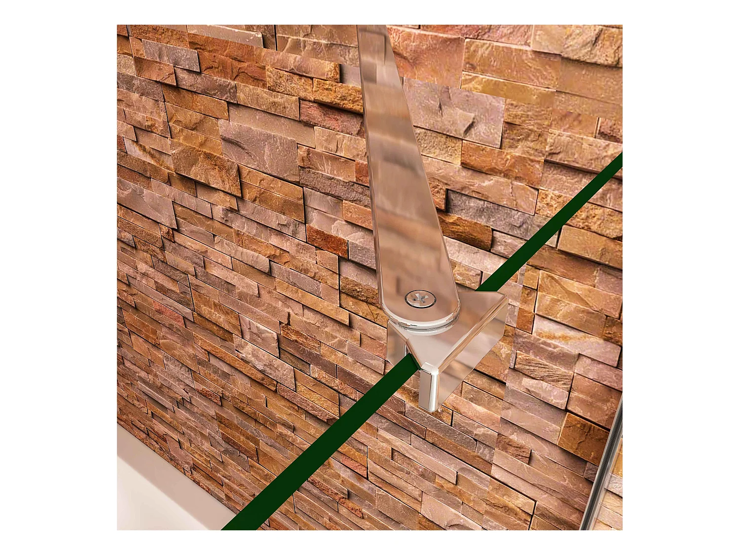 140x70x140cm Badwand 3 panelen vouwbaar met vast zijwand,6 mm nano helder veiligheidsglas met horizontale strepen - glanzend chroom