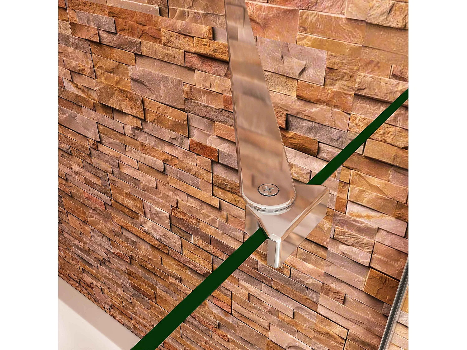 140x70x140cm Badwand 3 panelen vouwbaar met vast zijwand,6 mm nano helder veiligheidsglas met horizontale strepen - glanzend chroom