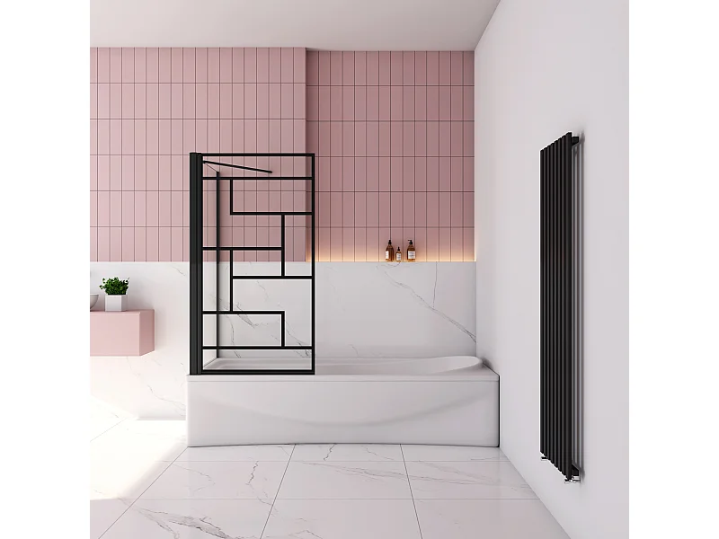 80x75x140cm Badscherm badwand draaibaar met vast zijwand,6 mm nano helder veiligheidsglas - mat zwart profiel