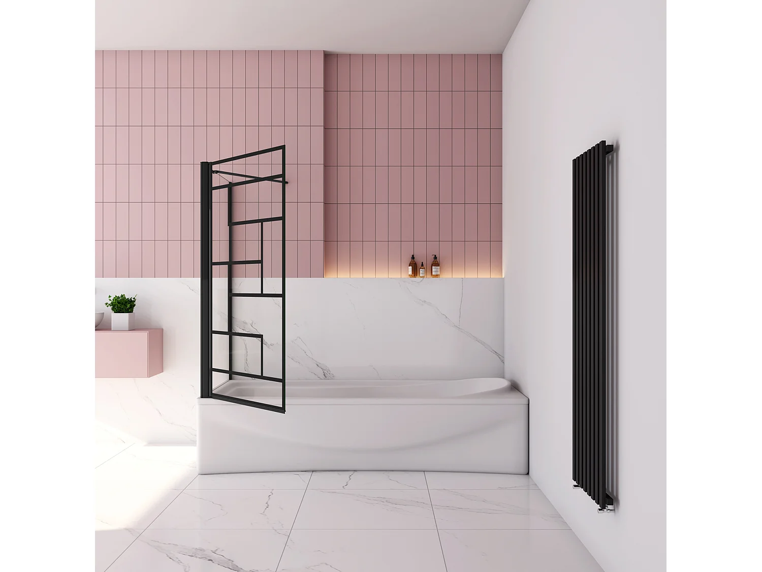 80x75x140cm Badscherm badwand draaibaar met vast zijwand,6 mm nano helder veiligheidsglas - mat zwart profiel