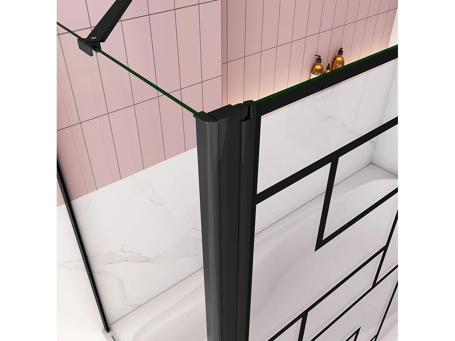 80x75x140cm Badscherm badwand draaibaar met vast zijwand,6 mm nano helder veiligheidsglas - mat zwart profiel