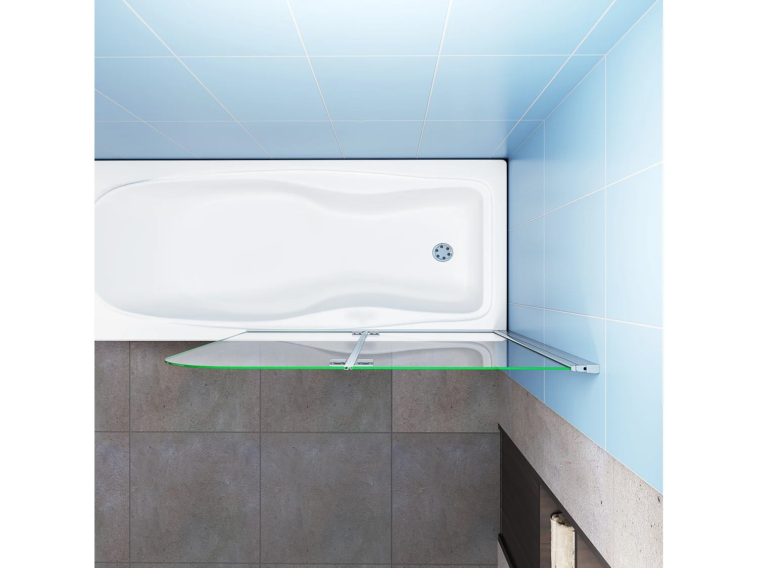 100x140cm Badscherm badwand 2 panelen vouwbaar,6mm NANO helder ESG-veiligheidsglas,profiel van glanzend chroom