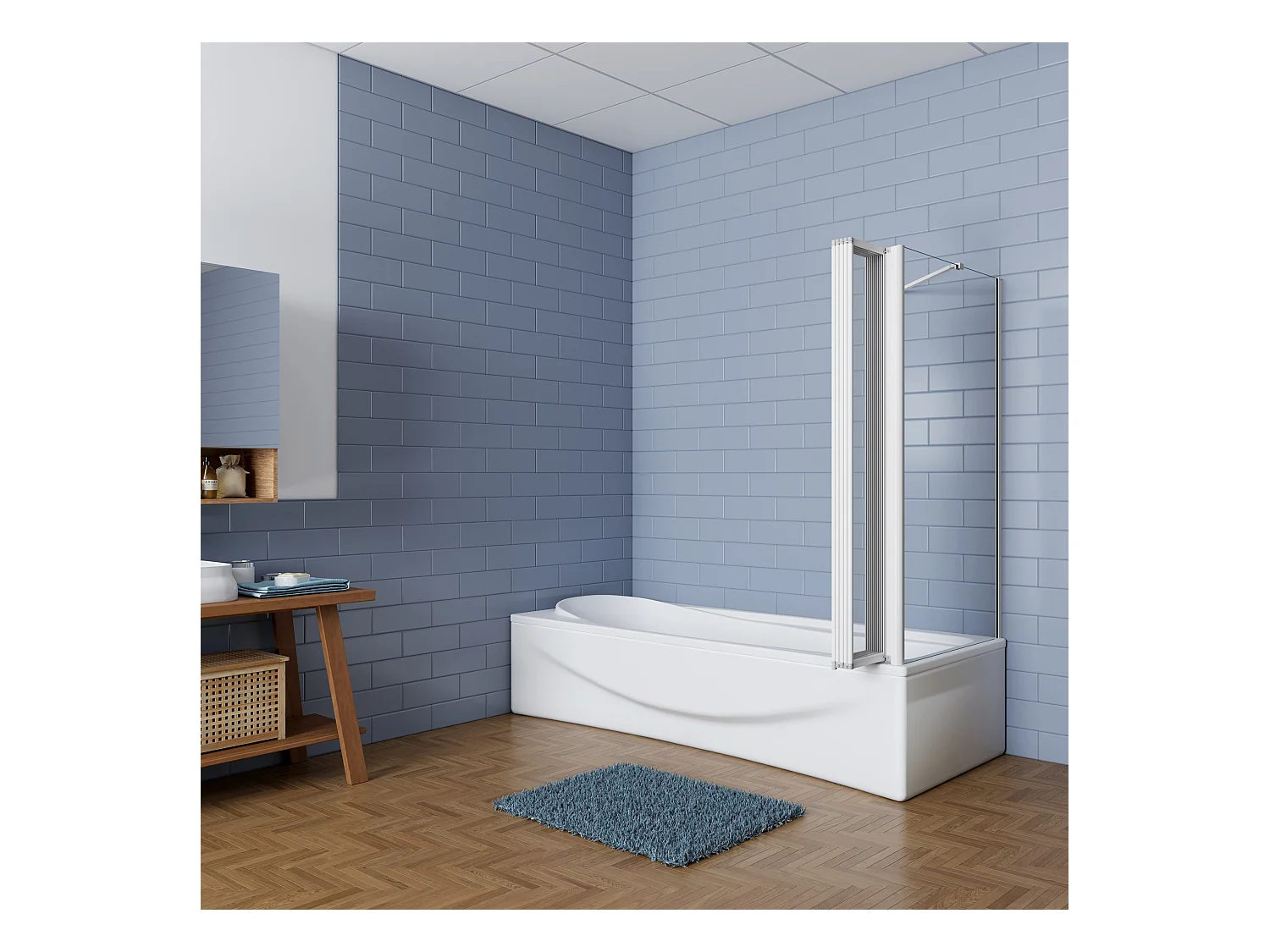 120x75x140cm Badwand 5 panelen vouwbaar met vast zijwand,4mm helder ESG-veiligheidsglas,profiel van mat grijs