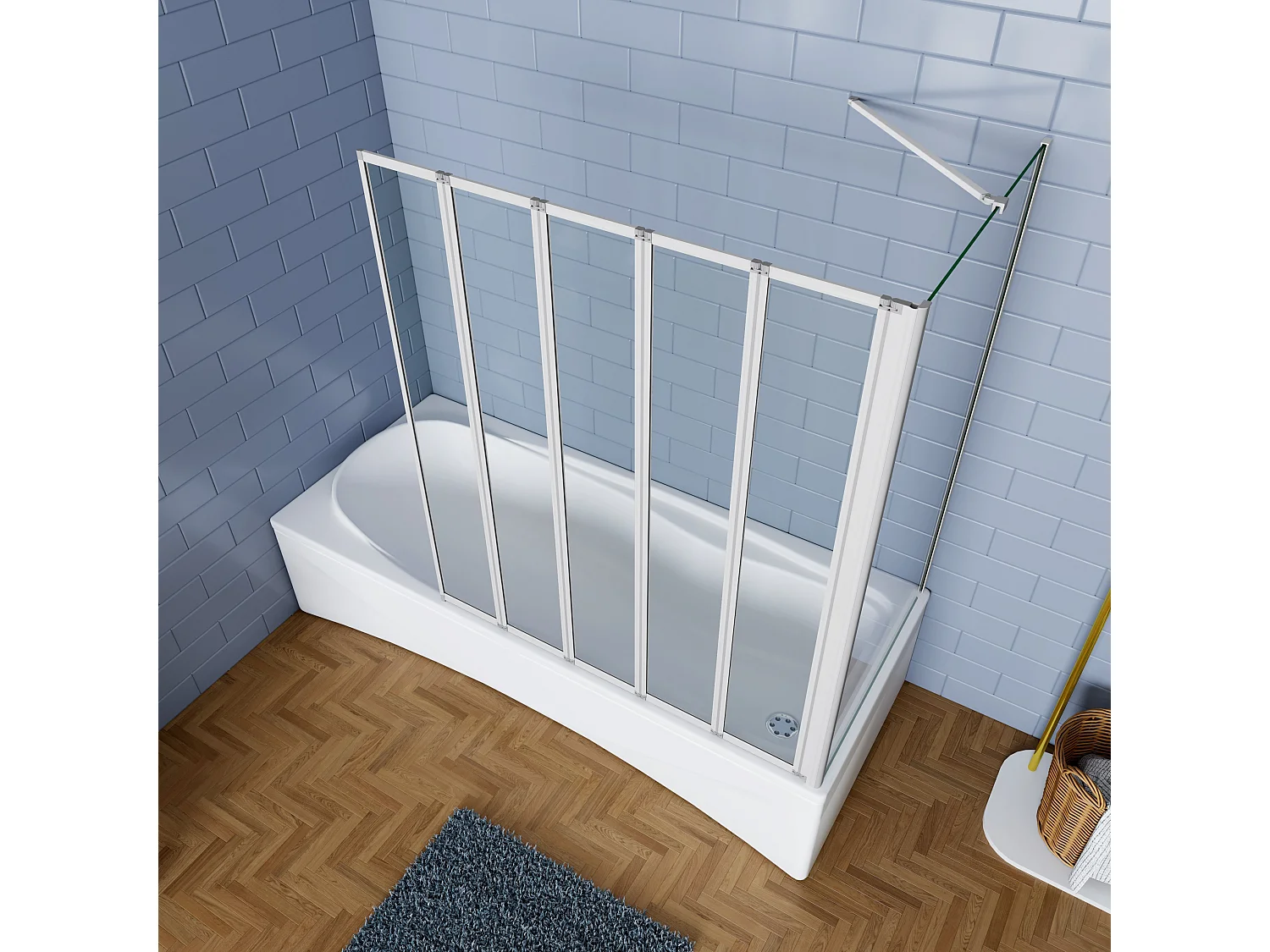 120x75x140cm Badwand 5 panelen vouwbaar met vast zijwand,4mm helder ESG-veiligheidsglas,profiel van mat grijs