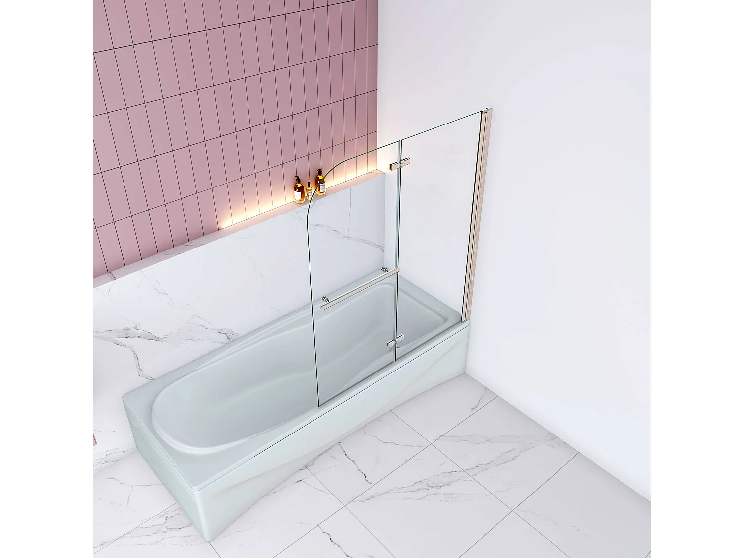 Opvouwbaar badwand 100x140cm,6 mm nano helder veiligheidsglas,verchroomd handdoekstang - glanzend chroom