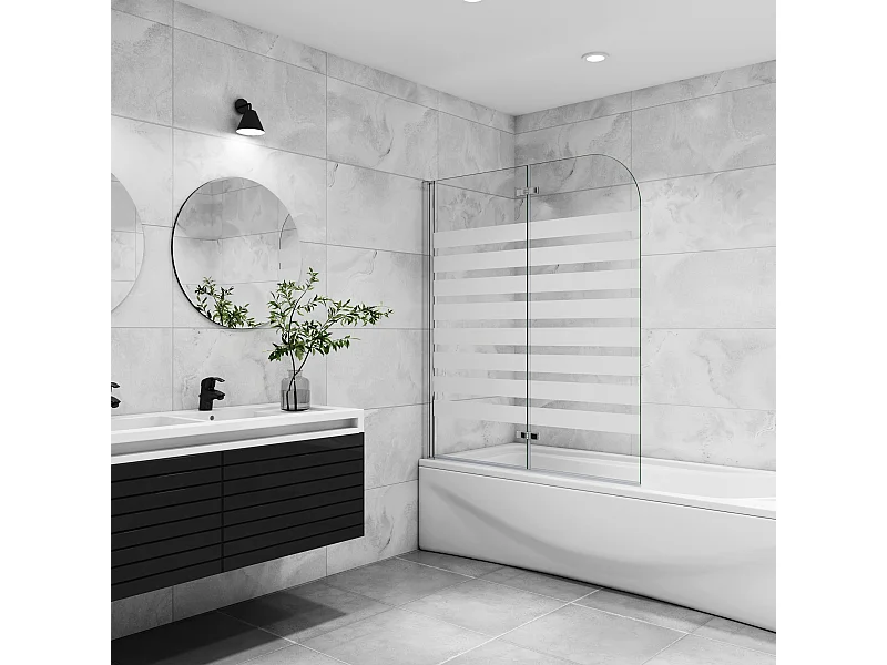 Opvouwbaar badwand 2 panelen vouwbaar 120x140cm,6 mm nano helder veiligheidsglas met horizontale strepen - glanzend chroom