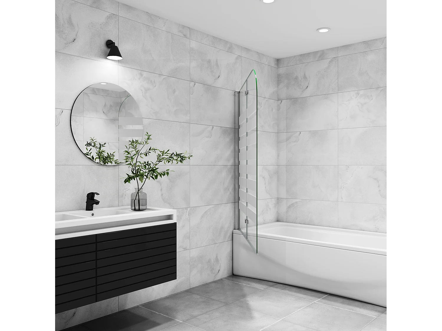 Opvouwbaar badwand 2 panelen vouwbaar 120x140cm,6 mm nano helder veiligheidsglas met horizontale strepen - glanzend chroom