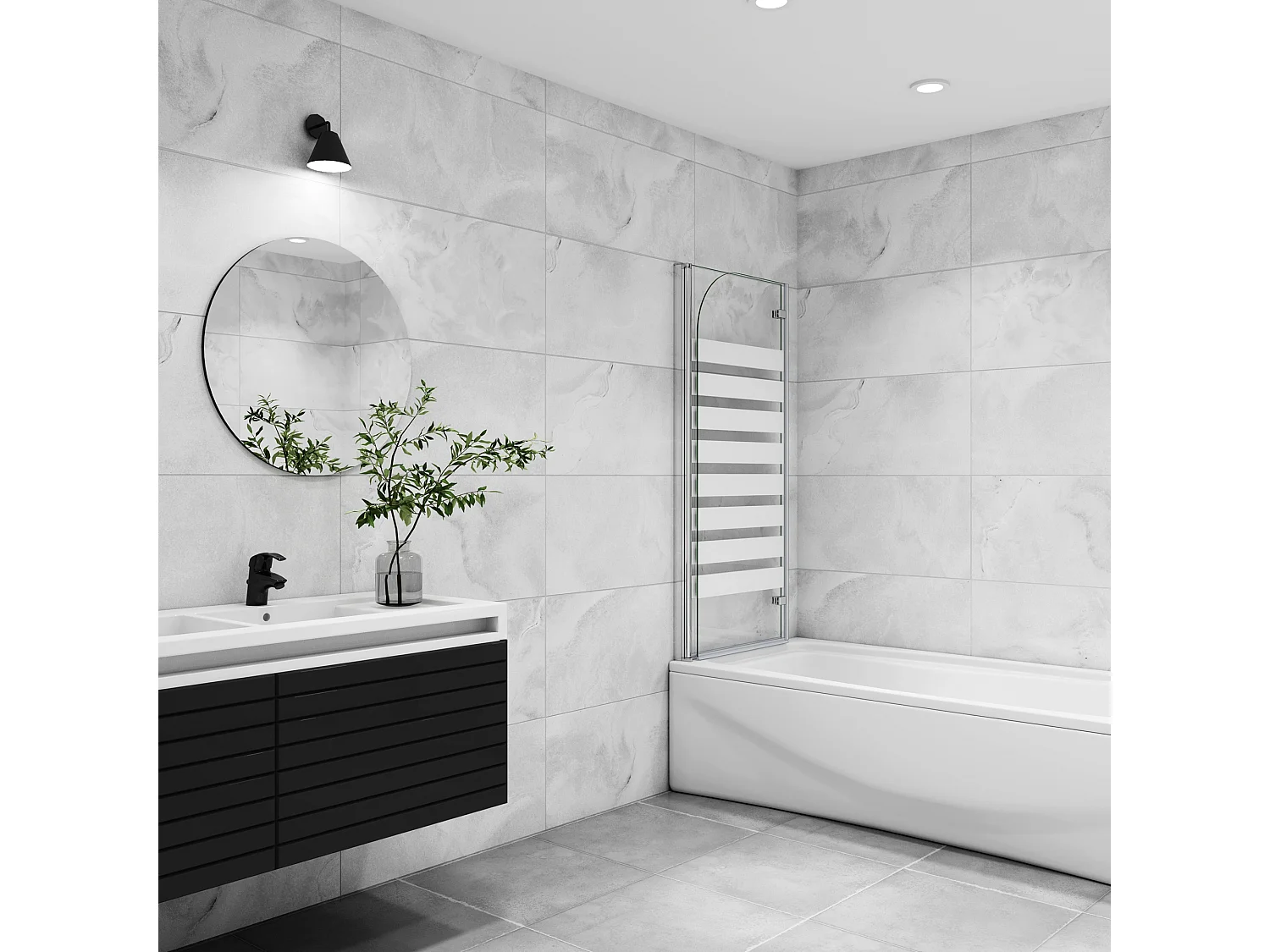 Opvouwbaar badwand 2 panelen vouwbaar 120x140cm,6 mm nano helder veiligheidsglas met horizontale strepen - glanzend chroom