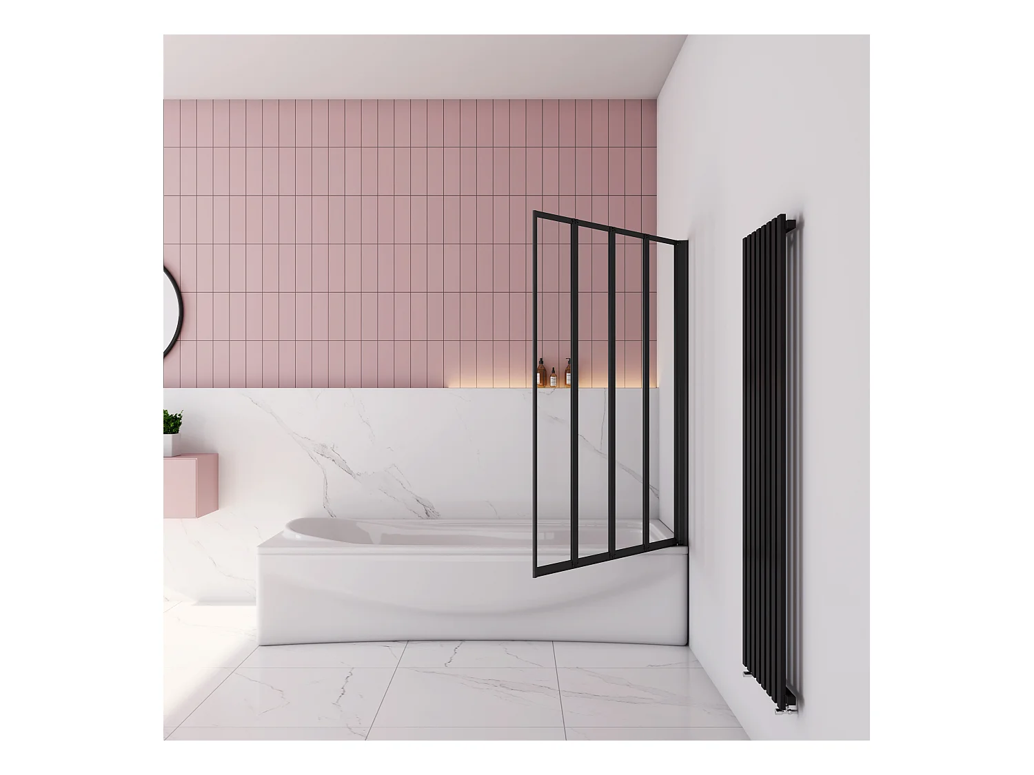 90x140cm Badwand 4-delig vouwbaar,4mm helder ESG-veiligheidsglas - mat zwart profiel