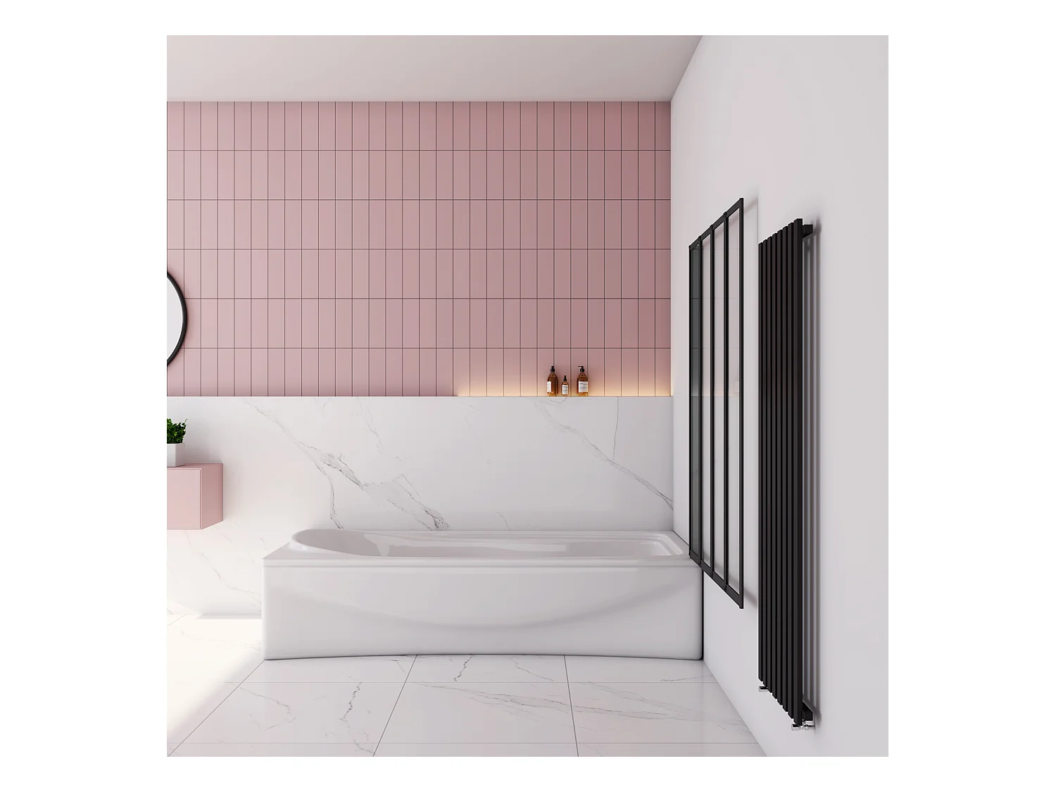 90x140cm Badwand 4-delig vouwbaar,4mm helder ESG-veiligheidsglas - mat zwart profiel