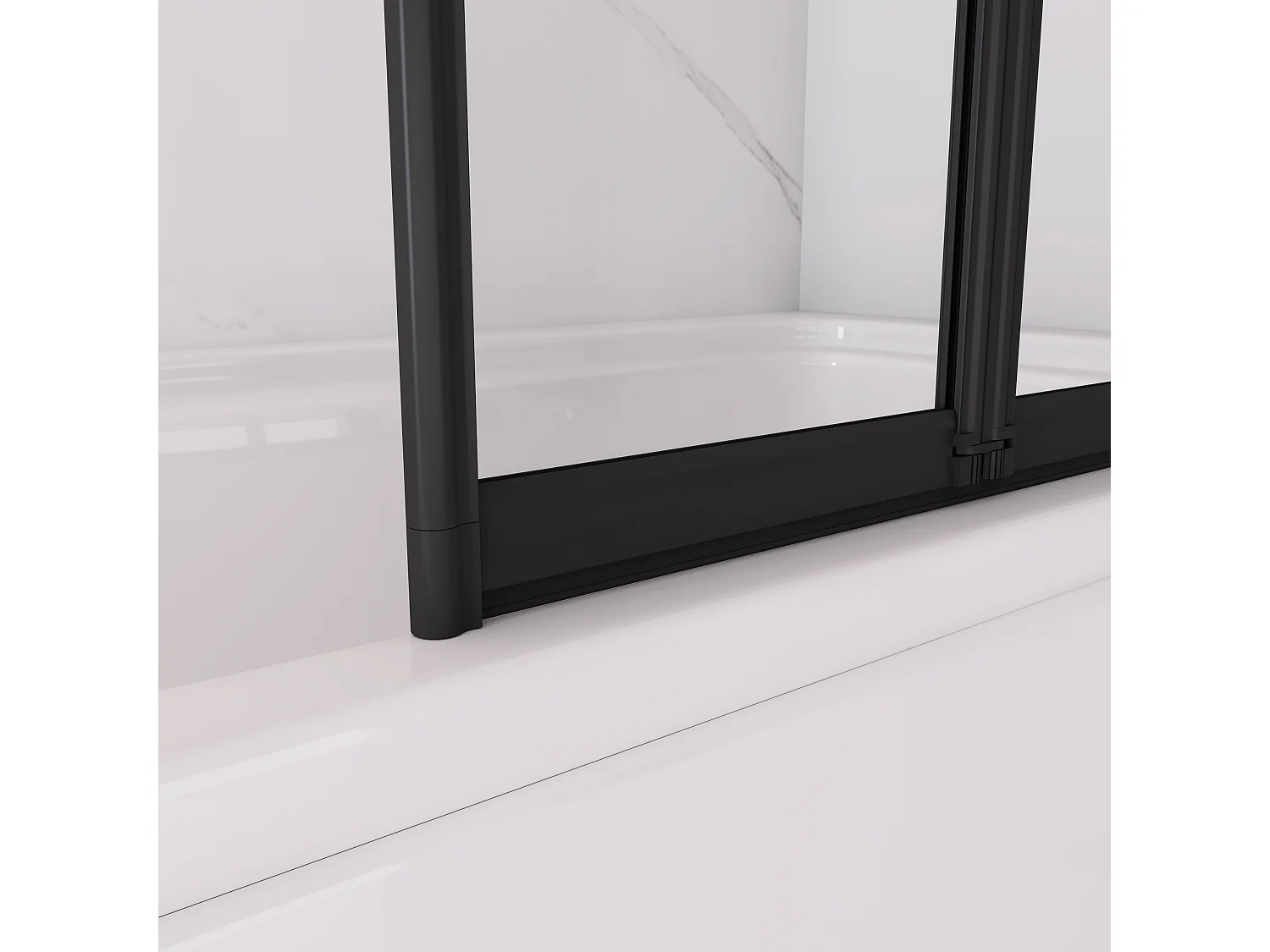 90x140cm Badwand 4-delig vouwbaar,4mm helder ESG-veiligheidsglas - mat zwart profiel