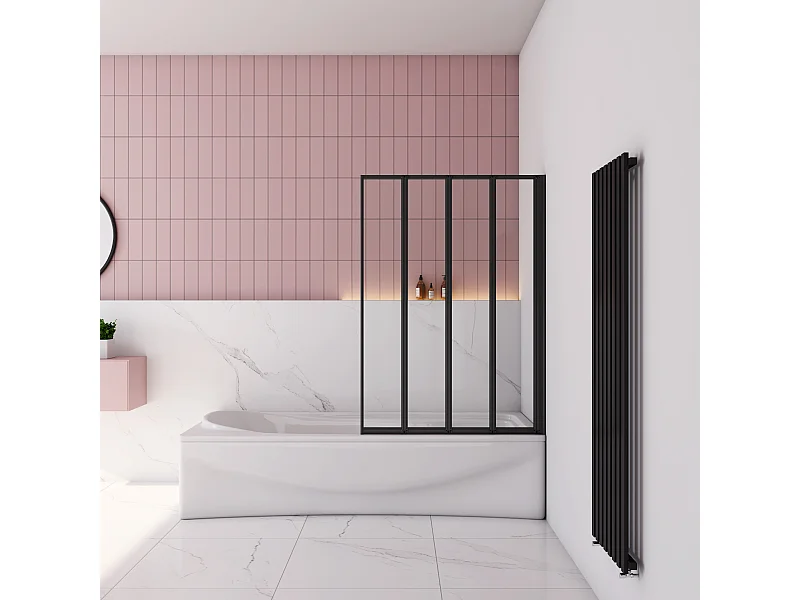 90x140cm Badwand 4-delig vouwbaar,4mm helder ESG-veiligheidsglas - mat zwart profiel