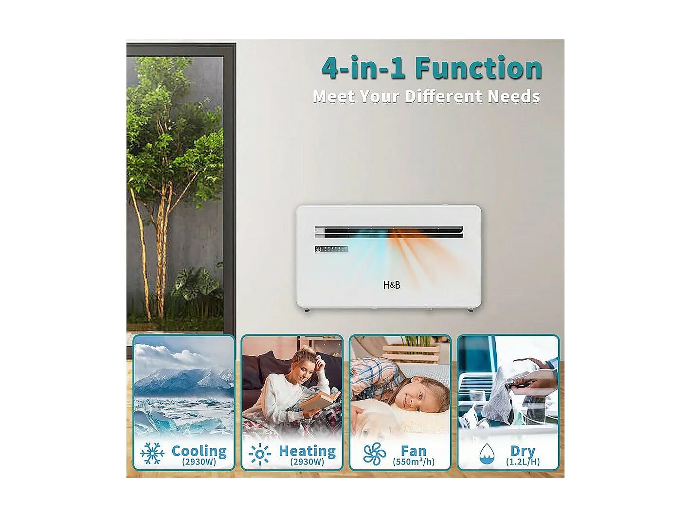 Climatiseur monobloc wifi réversible - 3000W - Blanc