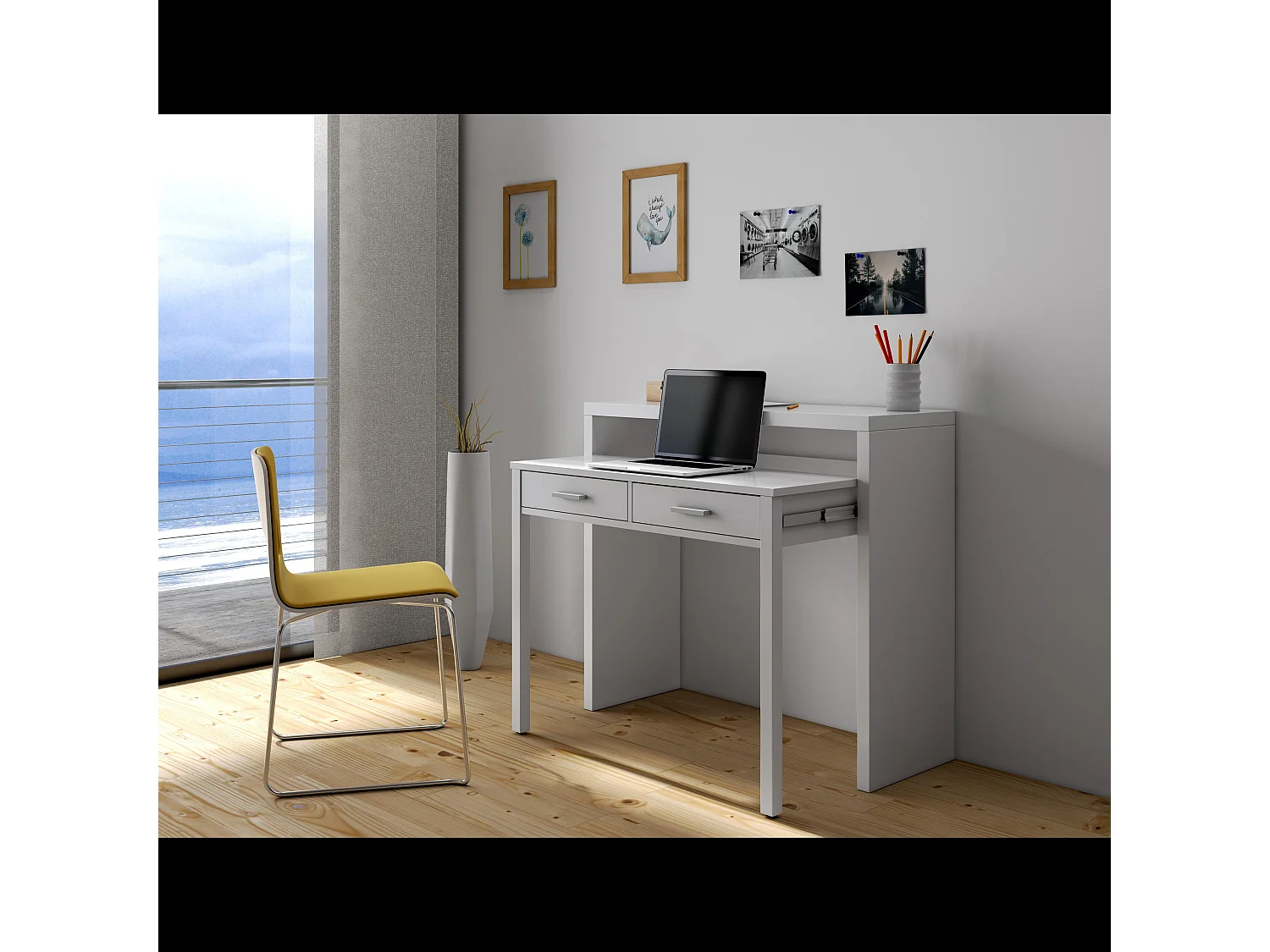 Scrivania Allungabile Con 2 Cassetti Scrittoio Ufficio Cameretta Salvaspazio Scrivania Estensibile Design Arredo Casa Guide Metalliche 98.5 x 36 x 87.5 cm Bianco