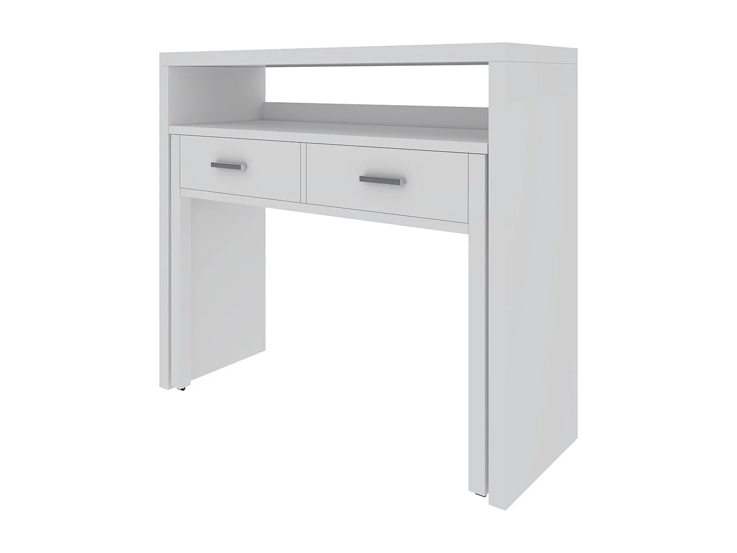 Scrivania Allungabile Con 2 Cassetti Scrittoio Ufficio Cameretta Salvaspazio Scrivania Estensibile Design Arredo Casa Guide Metalliche 98.5 x 36 x 87.5 cm Bianco