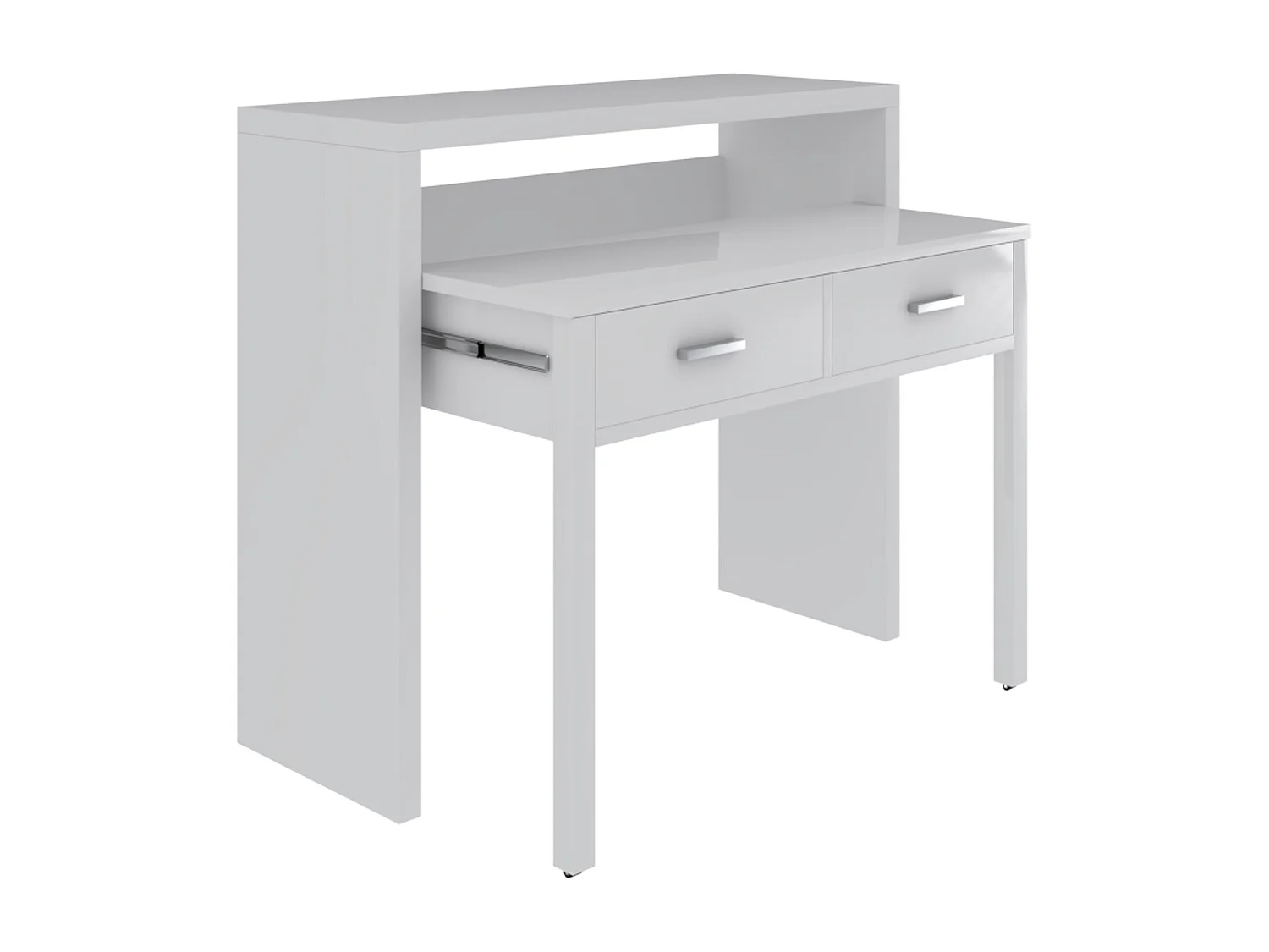 Scrivania Allungabile Con 2 Cassetti Scrittoio Ufficio Cameretta Salvaspazio Scrivania Estensibile Design Arredo Casa Guide Metalliche 98.5 x 36 x 87.5 cm Bianco