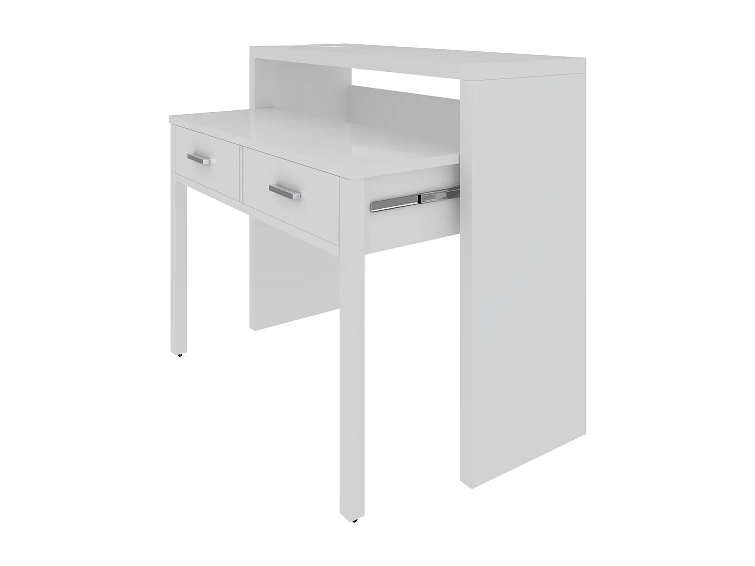 Scrivania Allungabile Con 2 Cassetti Scrittoio Ufficio Cameretta Salvaspazio Scrivania Estensibile Design Arredo Casa Guide Metalliche 98.5 x 36 x 87.5 cm Bianco